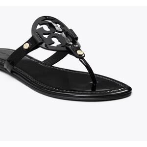 Tory Burch Miller Patent Leather Thong Sandals Black Sz 8.5